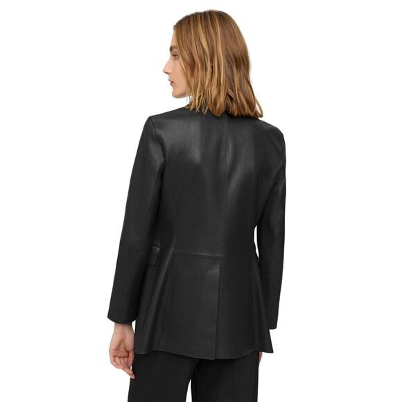 Theory Etiennette Leather Single Breasted Blazer Jacket Edgy Classy Black Size 8 - Picture 10 of 10
